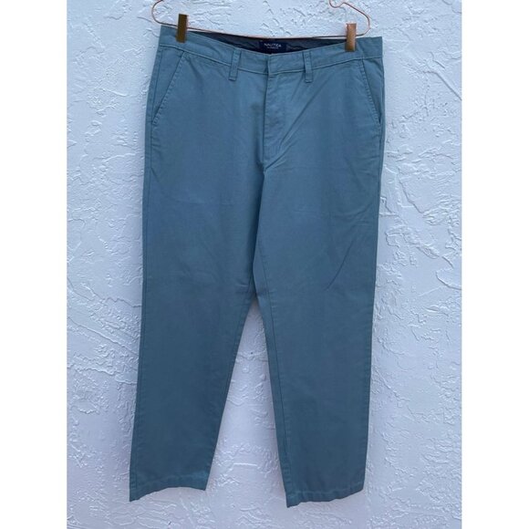 Nautica Classic Fit Mens Flat Front Straight Leg Pants Blue Sz 32W/32L - Picture 1 of 10
